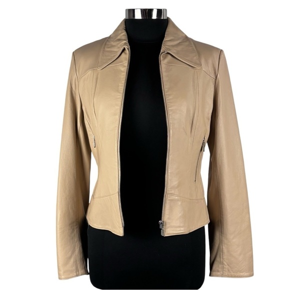 VINTAGE Y2K VID COLLECTION LEATHER LACE UP CORSET STYLE CREAM ZIP UP JACKET - Picture 5 of 15